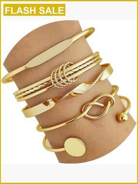 14k Gold-Plated Stackable Cuff Bracelets Set, Adjustable Bangle Jewelry Gift
